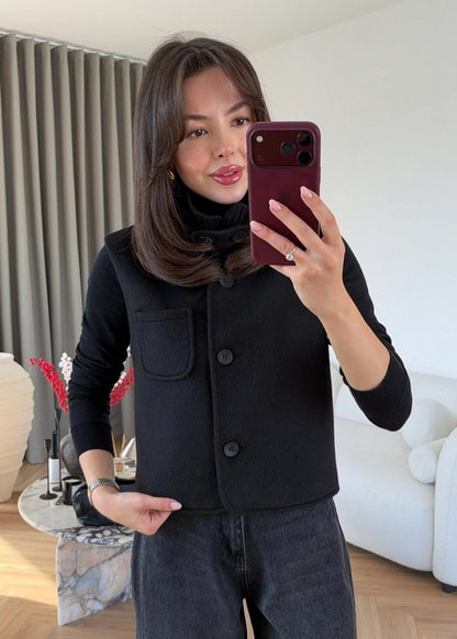 Yelekli Uzun Premium Kaban SİYAH
