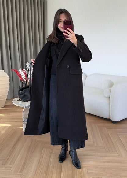 Yelekli Uzun Premium Kaban SİYAH